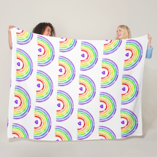 Watercolor Rainbow and Hearts  Fleece Blanket