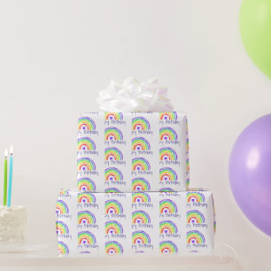 Watercolor Rainbow and Hearts Happy Birthday Wrapping Paper