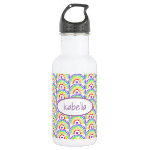 Watercolor Rainbow and Hearts Personalized Stainless Steel Water Bottle