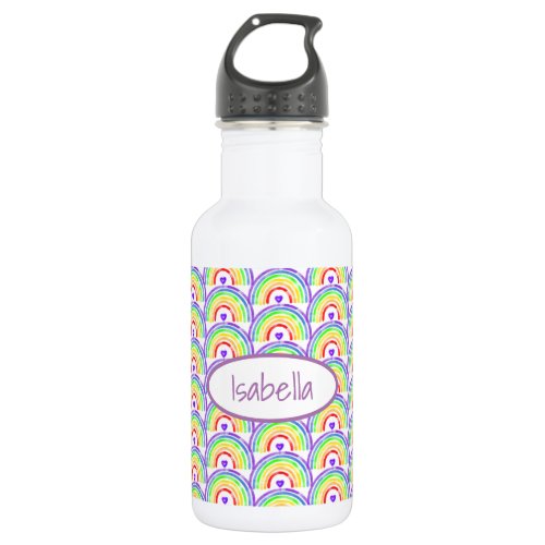 Watercolor Rainbow and Hearts Personalized  Stainless Steel Water Bottle