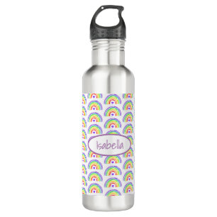 Watercolor Rainbow and Hearts Personalized Stainless Steel Water Bottle