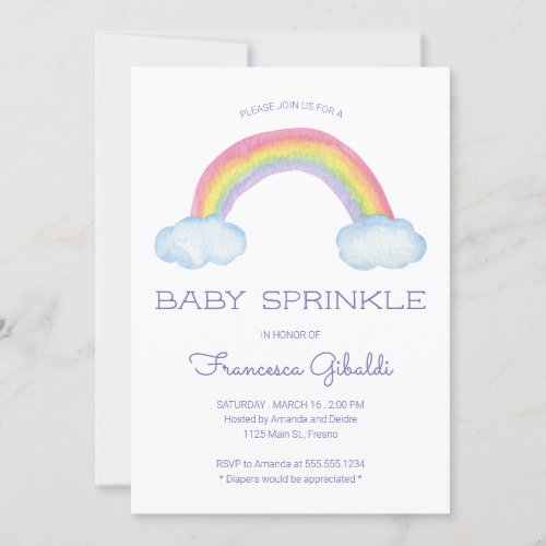 Watercolor Rainbow and Raindrops Baby Sprinkle Invitation