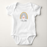 Watercolor Rainbow Baby Baby Bodysuit<br><div class="desc">Cute boho rainbow watercolor with baby's name in a script typography. Pink blue mustard gender neutral rainbow style. For a baby shower gift or new mom gift.</div>