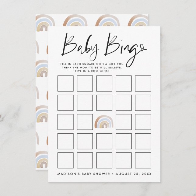 Watercolor Rainbow Baby Shower Bingo Card (Front/Back)