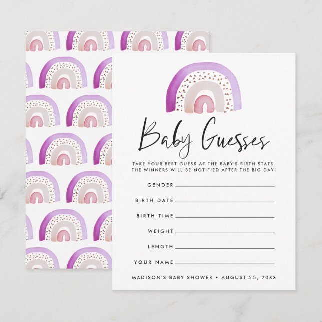 Watercolor Rainbow Baby Shower Guessing Game (Front/Back)