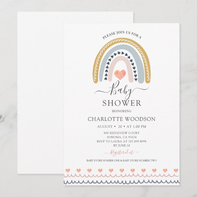 Watercolor Rainbow Baby Shower Invitation (Front/Back)
