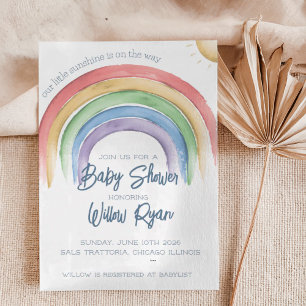 Watercolor Rainbow Baby Shower Invitation Gender