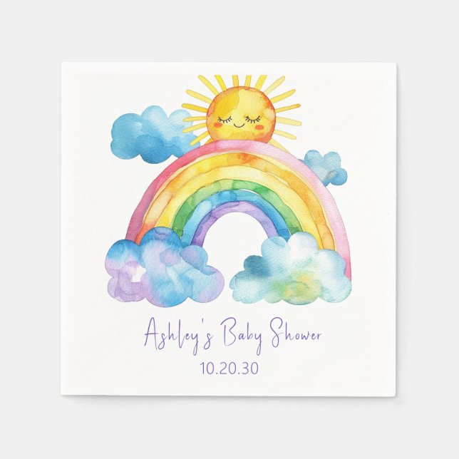 Watercolor Rainbow Baby Shower Napkins (Front)
