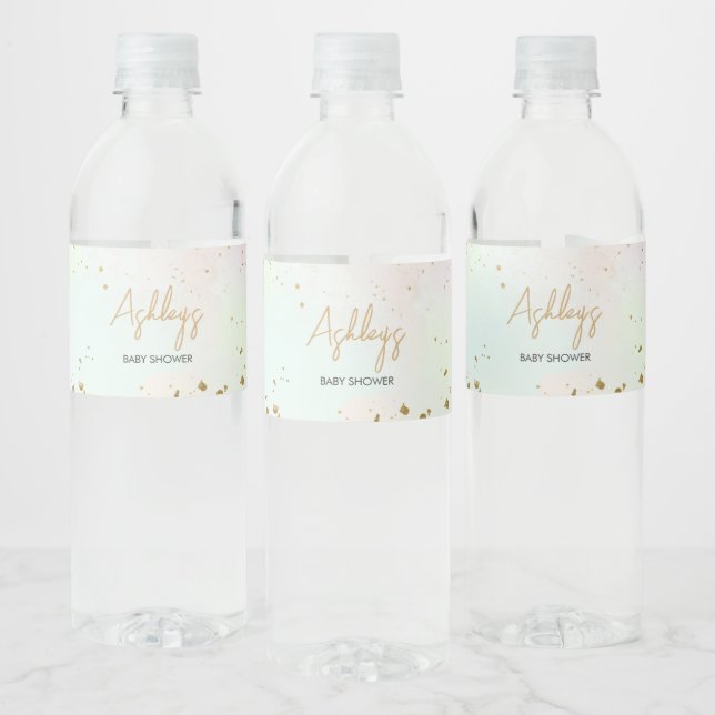 Watercolor Rainbow Baby Shower Water Bottle Label (Bottles)
