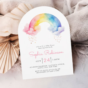 Watercolor Rainbow Baby Shower whimsical Arch Invitation