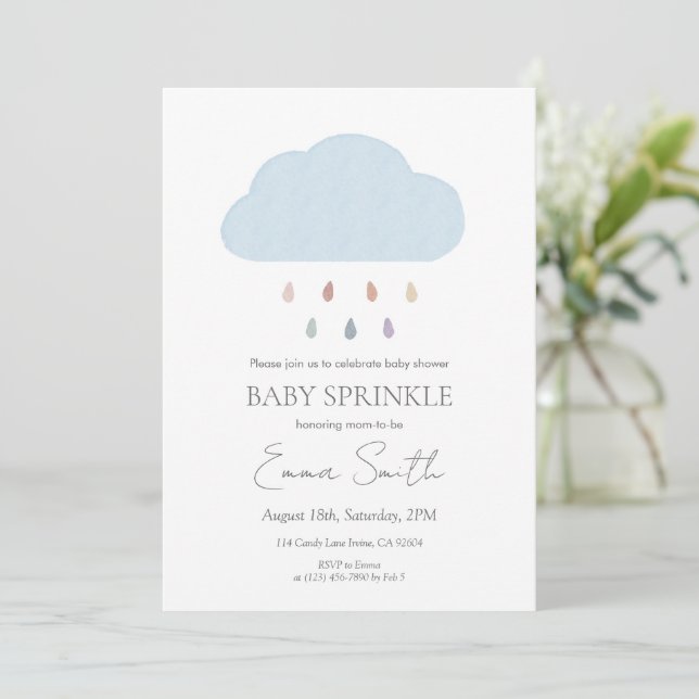 Watercolor Rainbow Baby Sprinkle Invitation  (Standing Front)