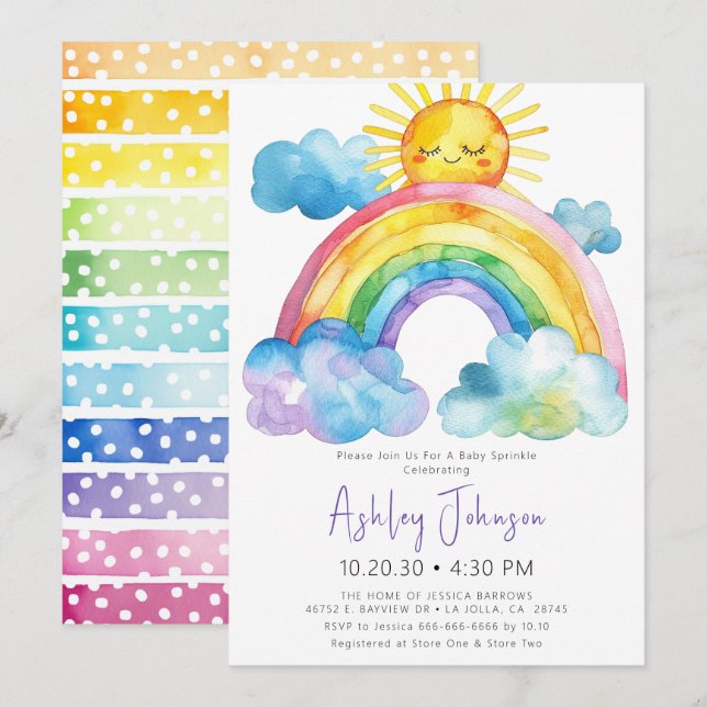 Watercolor Rainbow Baby Sprinkle Invitation (Front/Back)