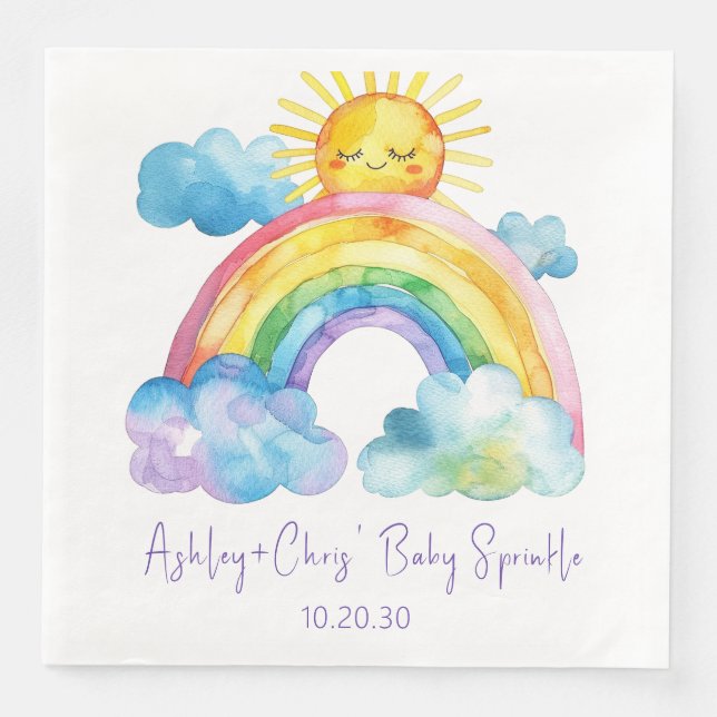 Watercolor Rainbow Baby Sprinkle Paper Dinner Napkins (Front)