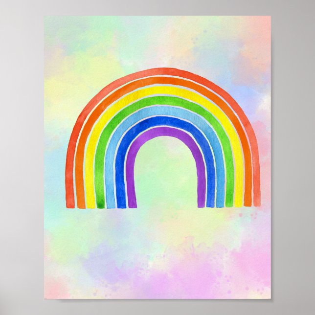 Watercolor rainbow background nursery poster  (Front)