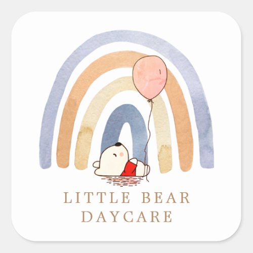 Watercolor Rainbow Bear Daycare  Square Sticker