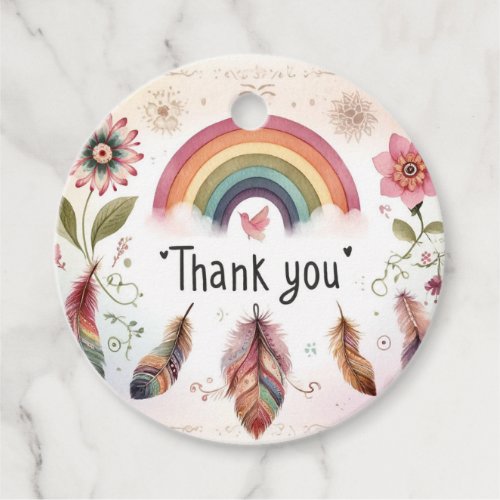 Watercolor Rainbow Bird  Feathers Boho Thank You Favor Tags