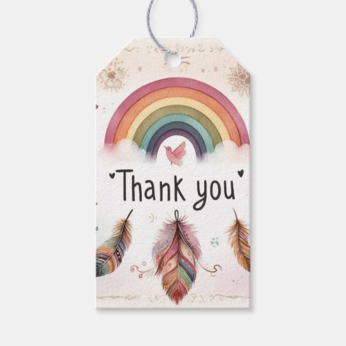 Watercolor Rainbow Bird  Feathers Boho Thank You Gift Tags