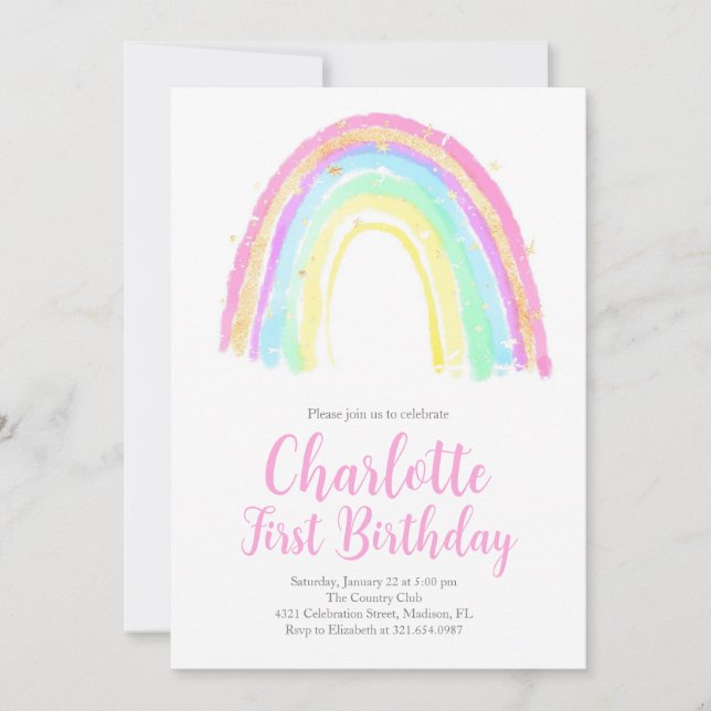 Watercolor Rainbow Birthday Party Invitation (Front)