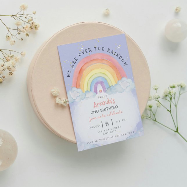 Watercolor Rainbow Birthday Party Invitation (Watercolor Rainbow Party Purple Invitation )