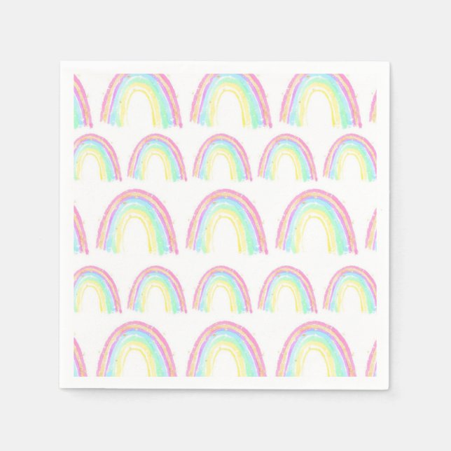 Watercolor Rainbow Birthday Party Napkins (Front)