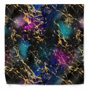 Watercolor Rainbow & Black & Gold Marble Galaxy Bandana