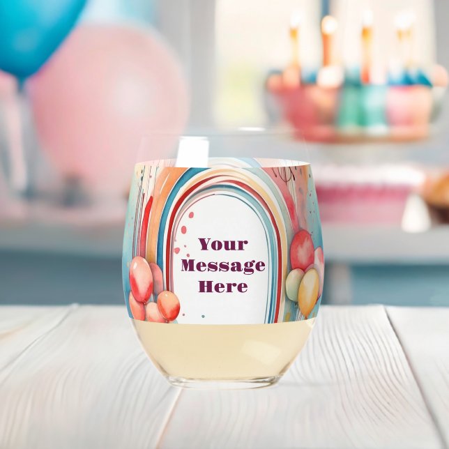 Watercolor Rainbow Bliss Party  Stemless Wine Glass (Insitu (Baby Shower))