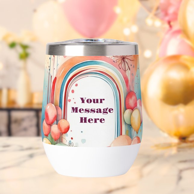 Watercolor Rainbow Bliss Party  Thermal Wine Tumbler (Creator Uploaded)