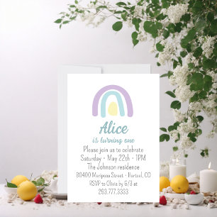 Watercolor rainbow blue lilac yellow 1st Birthday Invitation