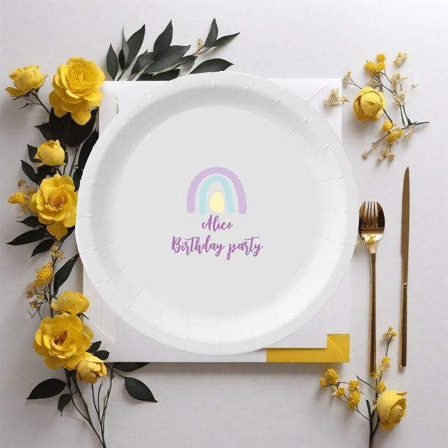 Watercolor rainbow blue lilac yellow  Birthday Paper Plates (Creator Uploaded)