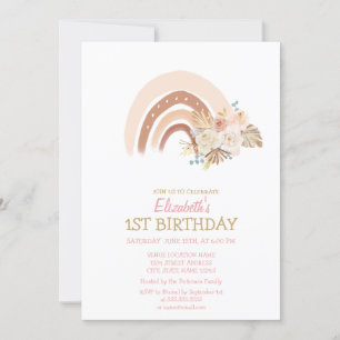 Watercolor Rainbow Boho Flowers Striped Birthday Invitation