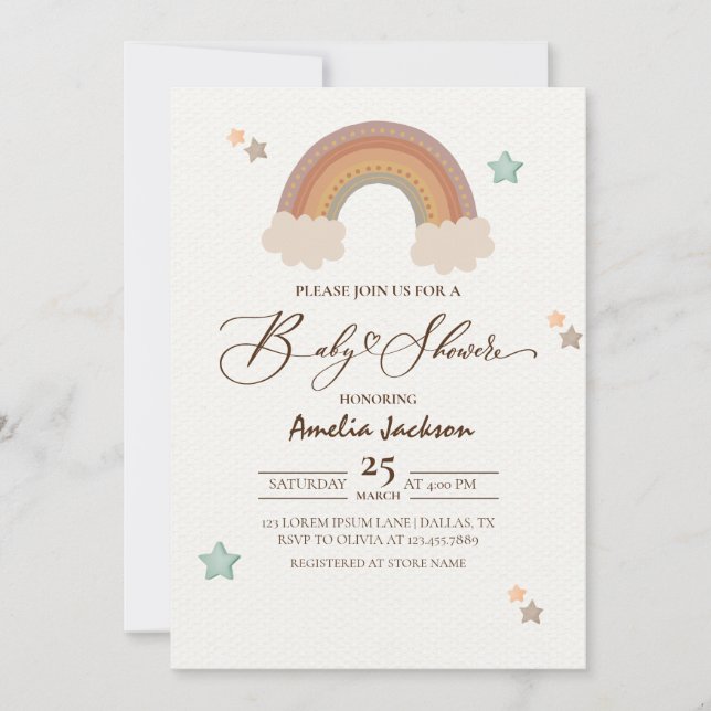 Watercolor Rainbow Boho Gender Neutral Baby Shower Invitation (Front)