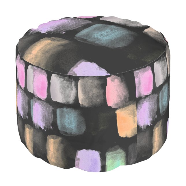 Watercolor Rainbow Brush Hand Painted Strokes  Pouf (Angled Back)
