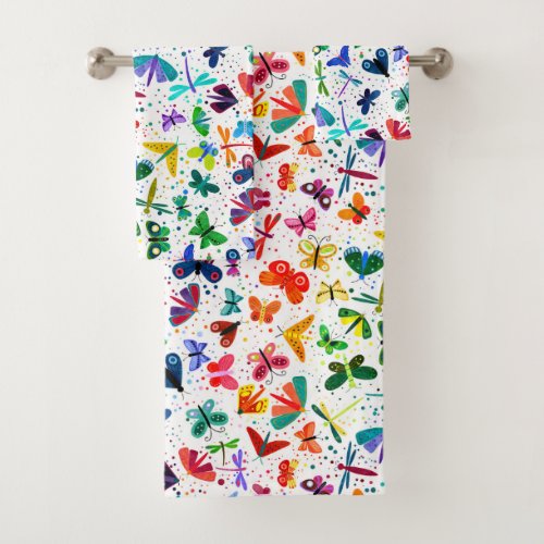 Watercolor Rainbow Butterflies Kids Pattern Bath Towel Set