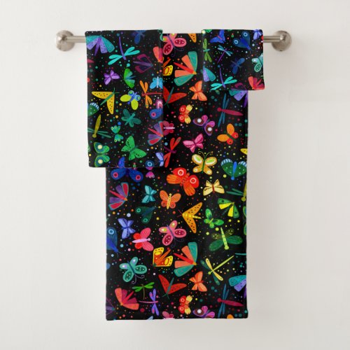 Watercolor Rainbow Butterflies Kids Pattern Bath Towel Set