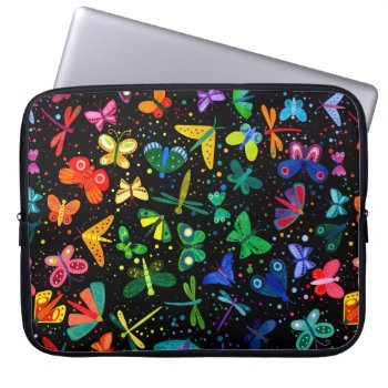 Watercolor Rainbow Butterflies Kids Pattern Laptop Sleeve by LilPartyPlanners at Zazzle
