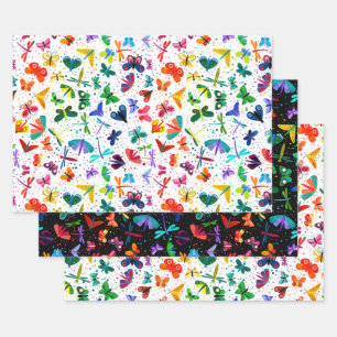 Watercolor Rainbow Butterflies Kids Pattern Wrapping Paper Sheets