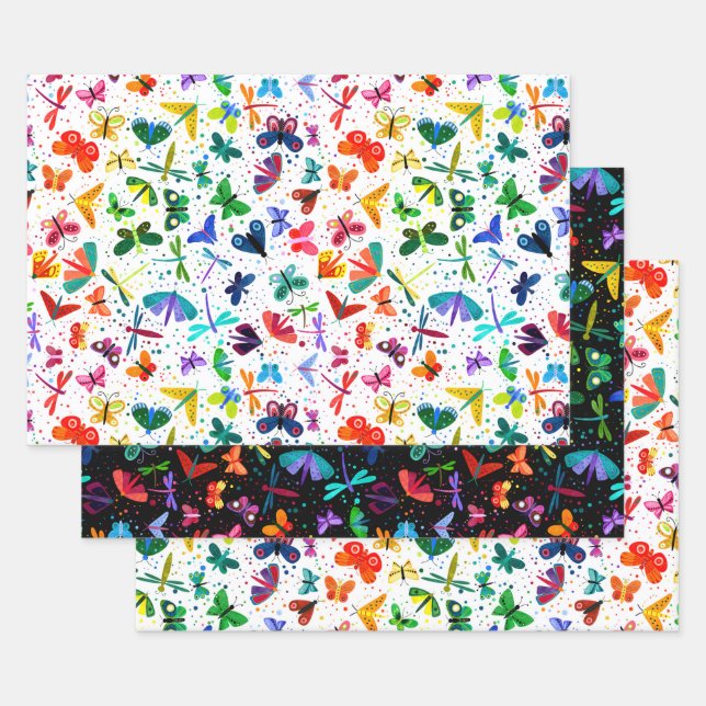 Watercolor Rainbow Butterflies Kids Pattern Wrapping Paper Sheets (Set)