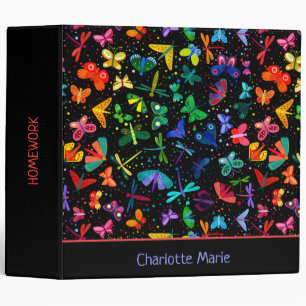 Watercolor Rainbow Butterflies Kids Personalized 3 Ring Binder