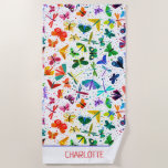 Watercolor Rainbow Butterflies Kids Personalized Beach Towel at Zazzle