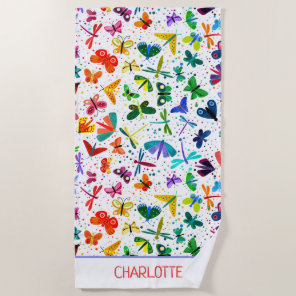 Watercolor Rainbow Butterflies Kids Personalized Beach Towel