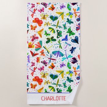 Watercolor Rainbow Butterflies Kids Personalized Beach Towel by LilPartyPlanners at Zazzle