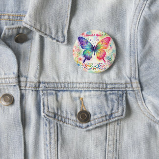 Watercolor Rainbow Butterfly "Love is Love" Button