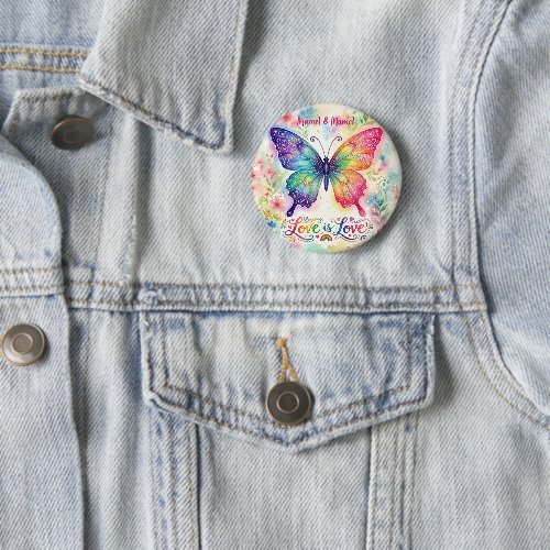 Watercolor Rainbow Butterfly "Love is Love" Button