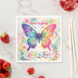 Watercolor Rainbow Butterfly "Love is Love" Napkins