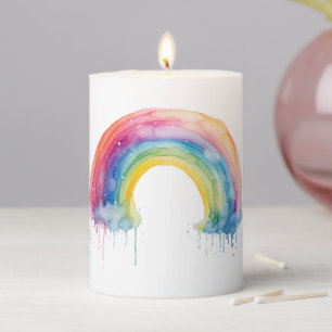 Watercolor Rainbow Candle