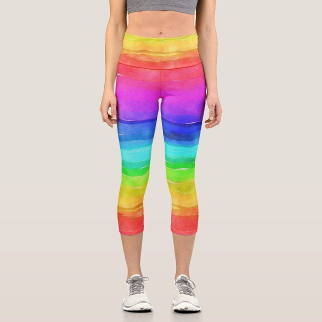 Watercolor Rainbow Capri Leggings (Front)