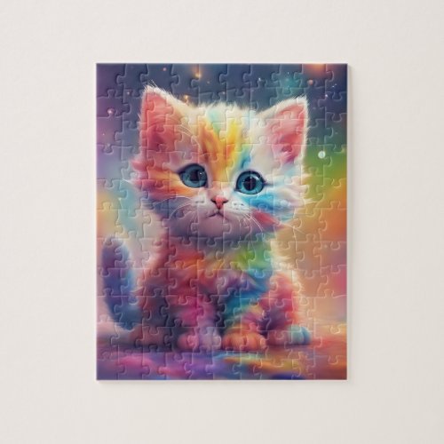 Watercolor Rainbow  Cat Jigsaw Puzzle