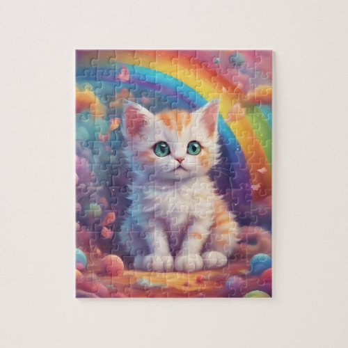 Watercolor Rainbow  Cat Jigsaw Puzzle