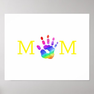 Watercolor Rainbow Child Hands MOM Colorful Poster