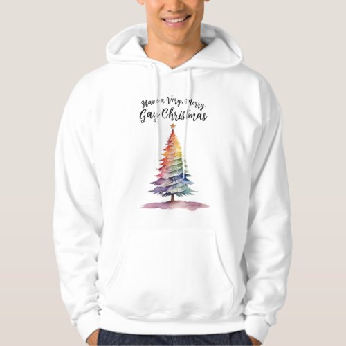 Watercolor Rainbow Christmas Tree Gay Hoodie